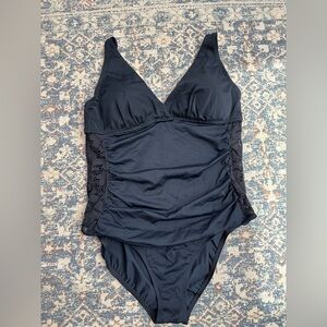 Jantzen Black Lace One-piece Plus Size Swimsuit 16